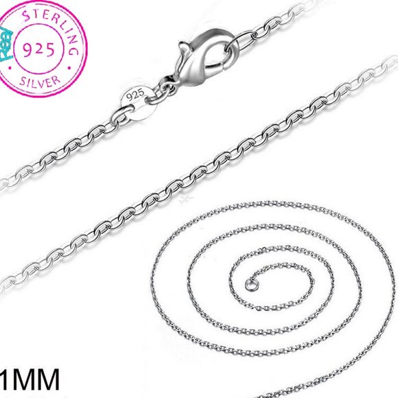 16 inches Long  1mm Sterling Silver 925 Chain Necklace - Picture 2 of 3